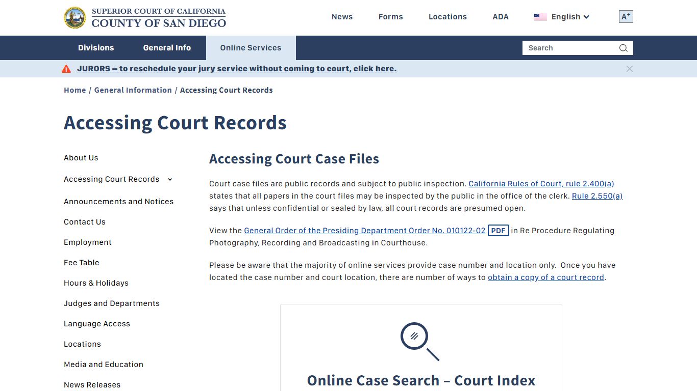 Accessing Court Records - Superior Court of California